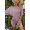 image:imageEkouaer Pajamas 2 Piece Lounge Sets Ribbed Knit Matching Outfits Tshirt Biker Shorts Sleepwear Loungewear SweatsuitsLight Pink