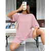 image:imageEkouaer Pajamas 2 Piece Lounge Sets Ribbed Knit Matching Outfits Tshirt Biker Shorts Sleepwear Loungewear SweatsuitsPink