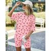 image:imageEkouaer Pajamas 2 Piece Lounge Sets Ribbed Knit Matching Outfits Tshirt Biker Shorts Sleepwear Loungewear SweatsuitsPink Cherry