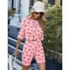 image:imageEkouaer Pajamas 2 Piece Lounge Sets Ribbed Knit Matching Outfits Tshirt Biker Shorts Sleepwear Loungewear SweatsuitsPink Cherry