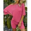 image:imageEkouaer Pajamas 2 Piece Lounge Sets Ribbed Knit Matching Outfits Tshirt Biker Shorts Sleepwear Loungewear SweatsuitsRose Pink