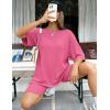 image:imageEkouaer Pajamas 2 Piece Lounge Sets Ribbed Knit Matching Outfits Tshirt Biker Shorts Sleepwear Loungewear SweatsuitsRose Pink