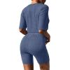 image:imageEkouaer Pajamas 2 Piece Lounge Sets Ribbed Knit Matching Outfits Tshirt Biker Shorts Sleepwear Loungewear SweatsuitsRoyal Blue