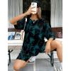 image:imageEkouaer Pajamas 2 Piece Lounge Sets Ribbed Knit Matching Outfits Tshirt Biker Shorts Sleepwear Loungewear SweatsuitsTiedyeblackgreen