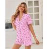 image:imageEkouaer Pajamas Set for Women Button Down Pjs Lounge Sets Ruffle Short Sleeve Sleepwear Cute LoungewearPink With Pink Bow