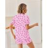 image:imageEkouaer Pajamas Set for Women Button Down Pjs Lounge Sets Ruffle Short Sleeve Sleepwear Cute LoungewearPink With Pink Bow