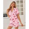 image:imageEkouaer Pajamas Set for Women Button Down Pjs Lounge Sets Ruffle Short Sleeve Sleepwear Cute LoungewearPink With Red Bow