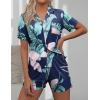image:imageEkouaer Pajamas Set for Women Short Sleeve Sleepwear Button Down Pjs Soft 2 Piece Lounge Sets XSXXXLNavy Leaves