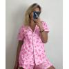 image:imageEkouaer Pajamas Set for Women Short Sleeve Sleepwear Button Down Pjs Soft 2 Piece Lounge Sets XSXXXLPink Bow Print