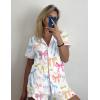 image:imageEkouaer Pajamas Set for Women Short Sleeve Sleepwear Button Down Pjs Soft 2 Piece Lounge Sets XSXXXLWhite With Colorful Bows