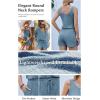 image:imageEkouaer Rompers for Women Summer 2026 Casual Sleeveless Scoop Neck Tank Top Ribbed Short Jumpsuits Romper with PocketsBlue