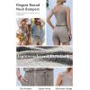 image:imageEkouaer Rompers for Women Summer 2026 Casual Sleeveless Scoop Neck Tank Top Ribbed Short Jumpsuits Romper with PocketsLight Khaki