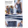 image:imageEkouaer Rompers for Women Summer 2026 Casual Sleeveless Scoop Neck Tank Top Ribbed Short Jumpsuits Romper with PocketsNavy Blue