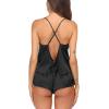 image:imageEkouaer Silk Pajamas Set for Women Satin Backless Lingerie Pjs Cami Top and Shorts NightwearBlack