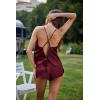 image:imageEkouaer Silk Pajamas Set for Women Satin Backless Lingerie Pjs Cami Top and Shorts NightwearDark Red