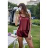 image:imageEkouaer Silk Pajamas Set for Women Satin Backless Lingerie Pjs Cami Top and Shorts NightwearDark Red
