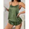 image:imageEkouaer Silk Pajamas Set for Women Satin Backless Lingerie Pjs Cami Top and Shorts NightwearNoble Army Green