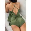 image:imageEkouaer Silk Pajamas Set for Women Satin Backless Lingerie Pjs Cami Top and Shorts NightwearNoble Army Green