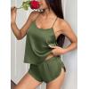 image:imageEkouaer Silk Pajamas Set for Women Satin Backless Lingerie Pjs Cami Top and Shorts NightwearNoble Army Green