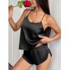 image:imageEkouaer Silk Pajamas Set for Women Satin Backless Lingerie Pjs Cami Top and Shorts NightwearNoble Black