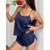 image:imageEkouaer Silk Pajamas Set for Women Satin Backless Lingerie Pjs Cami Top and Shorts NightwearNoble Navy