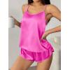 image:imageEkouaer Silk Pajamas Set for Women Satin Backless Lingerie Pjs Cami Top and Shorts NightwearNoble Rose Red