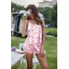 image:imageEkouaer Silk Pajamas Set for Women Satin Backless Lingerie Pjs Cami Top and Shorts NightwearPink Love
