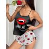 image:imageEkouaer Silk Pajamas Set for Women Satin Backless Lingerie Pjs Cami Top and Shorts NightwearPrintbite Lip Red