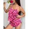 image:imageEkouaer Silk Pajamas Set for Women Satin Backless Lingerie Pjs Cami Top and Shorts NightwearPrintblackpink Leopard