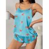 image:imageEkouaer Silk Pajamas Set for Women Satin Backless Lingerie Pjs Cami Top and Shorts NightwearPrintblue Cheers