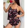 image:imageEkouaer Silk Pajamas Set for Women Satin Backless Lingerie Pjs Cami Top and Shorts NightwearPrintchaos Hearts