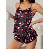 image:imageEkouaer Silk Pajamas Set for Women Satin Backless Lingerie Pjs Cami Top and Shorts NightwearPrintchaos Hearts