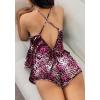 image:imageEkouaer Silk Pajamas Set for Women Satin Backless Lingerie Pjs Cami Top and Shorts NightwearPrintgrad Pink Leopard