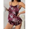 image:imageEkouaer Silk Pajamas Set for Women Satin Backless Lingerie Pjs Cami Top and Shorts NightwearPrintgrad Pink Leopard