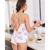 image:imageEkouaer Silk Pajamas Set for Women Satin Backless Lingerie Pjs Cami Top and Shorts NightwearPrintpink Hydrangea
