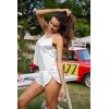 image:imageEkouaer Silk Pajamas Set for Women Satin Backless Lingerie Pjs Cami Top and Shorts NightwearWhite