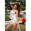 image:imageEkouaer Silk Pajamas Set for Women Satin Backless Lingerie Pjs Cami Top and Shorts NightwearWhite Flowers