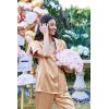 image:imageEkouaer Silk Satin Pajamas Set Women Short Sleeve Sleepwear Soft Button Down Loungewear Pjs SetAlmond