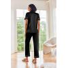 image:imageEkouaer Silk Satin Pajamas Set Women Short Sleeve Sleepwear Soft Button Down Loungewear Pjs SetBlack