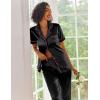 image:imageEkouaer Silk Satin Pajamas Set Women Short Sleeve Sleepwear Soft Button Down Loungewear Pjs SetBlack Pink