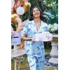 image:imageEkouaer Silk Satin Pajamas Set Women Short Sleeve Sleepwear Soft Button Down Loungewear Pjs SetBlue Bow