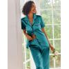 image:imageEkouaer Silk Satin Pajamas Set Women Short Sleeve Sleepwear Soft Button Down Loungewear Pjs SetBlue Green