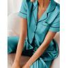image:imageEkouaer Silk Satin Pajamas Set Women Short Sleeve Sleepwear Soft Button Down Loungewear Pjs SetBlue Green