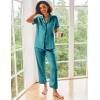 image:imageEkouaer Silk Satin Pajamas Set Women Short Sleeve Sleepwear Soft Button Down Loungewear Pjs SetBlue Green