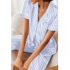 image:imageEkouaer Silk Satin Pajamas Set Women Short Sleeve Sleepwear Soft Button Down Loungewear Pjs SetBlue Striped