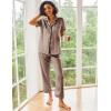 image:imageEkouaer Silk Satin Pajamas Set Women Short Sleeve Sleepwear Soft Button Down Loungewear Pjs SetBrown