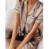 image:imageEkouaer Silk Satin Pajamas Set Women Short Sleeve Sleepwear Soft Button Down Loungewear Pjs SetBrown