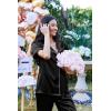 image:imageEkouaer Silk Satin Pajamas Set Women Short Sleeve Sleepwear Soft Button Down Loungewear Pjs SetDark Black