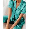 image:imageEkouaer Silk Satin Pajamas Set Women Short Sleeve Sleepwear Soft Button Down Loungewear Pjs SetDark Green