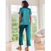 image:imageEkouaer Silk Satin Pajamas Set Women Short Sleeve Sleepwear Soft Button Down Loungewear Pjs SetDark Green